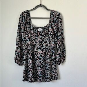 Princess Polly Kassie Mini Dress Black Floral Long Sleeve Sweetheart Size 4